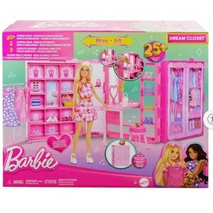 Barbie Dream Closet Toy Playset-Gift Pink Wardrobe 25+ Pieces Vanity Puppy